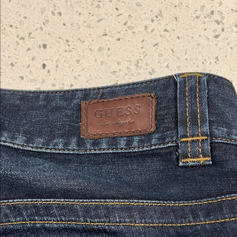 GUESS Low Rise Daredevil Boot Dark Blue Contrast Stitching Stretch Jeans Size 29 - Picture 14 of 16